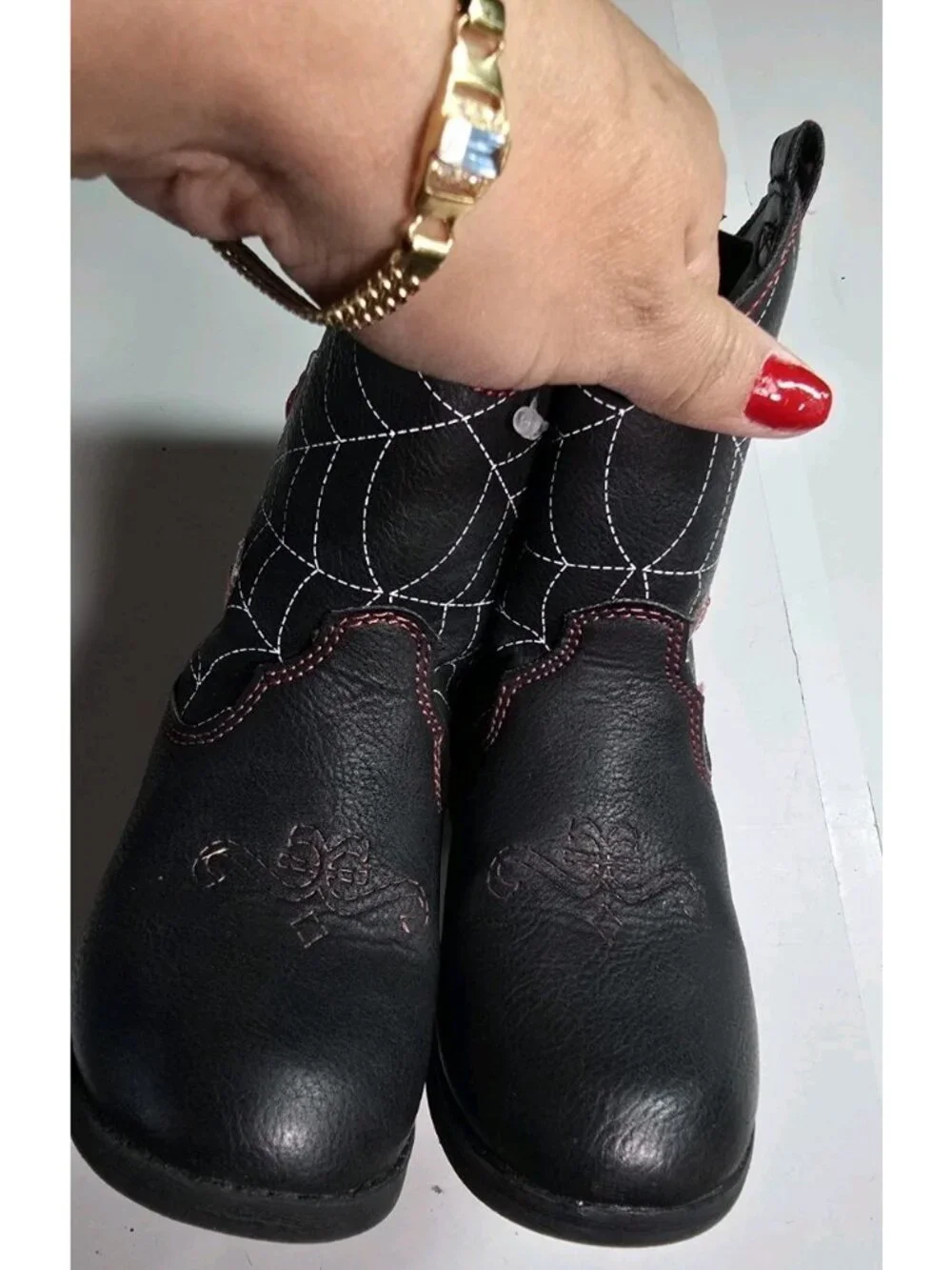 Marvel Spider-Man Kids Black Cowboy Boots W/ Red Spider Web Design Size 8